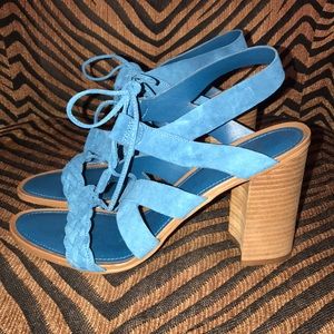 Franco Sarto lace up blue suede heel